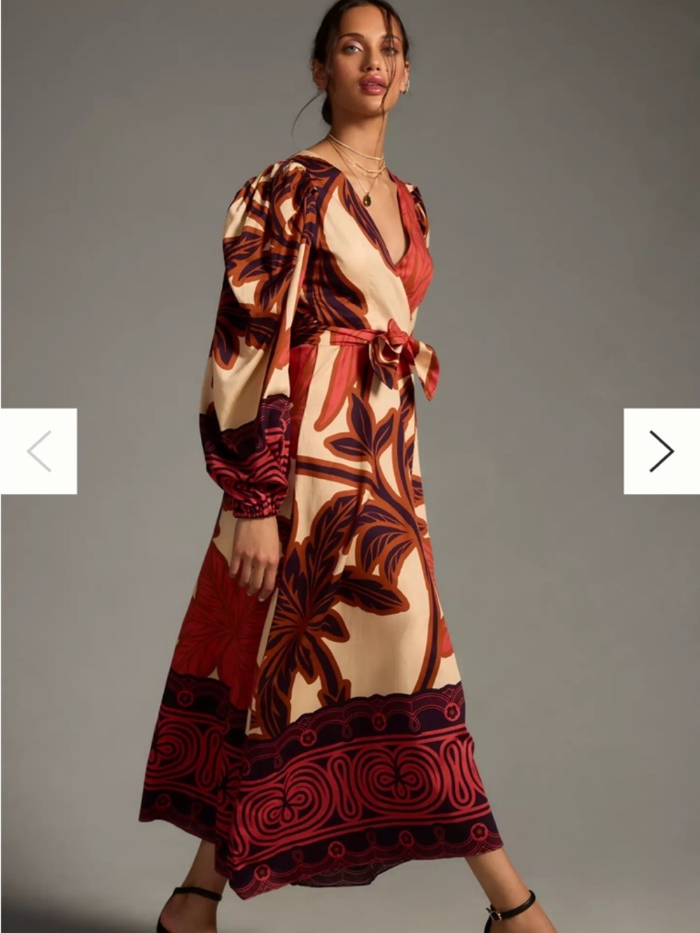 Anthropologie EUGENIA FERNANDEZ Long-Sleeve Floral Wrap Midi Dress